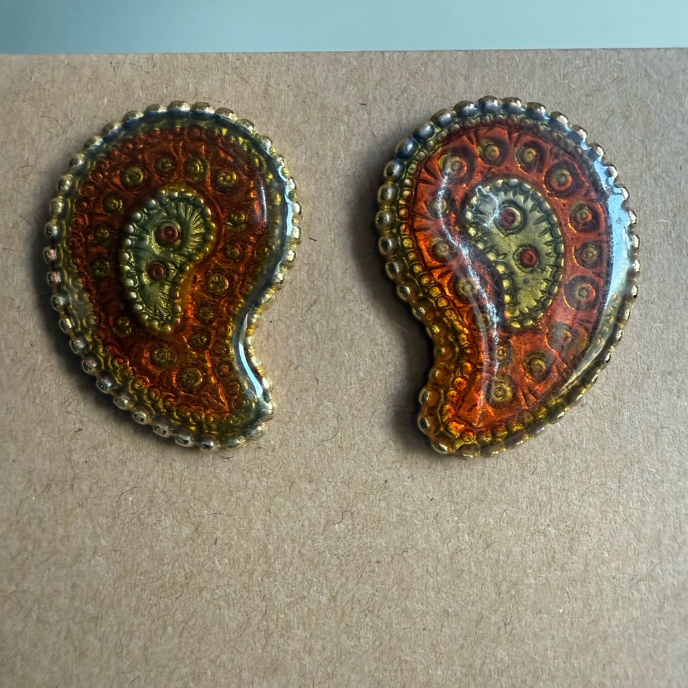 Rare Designer Vintage Paisley Glass Earrings